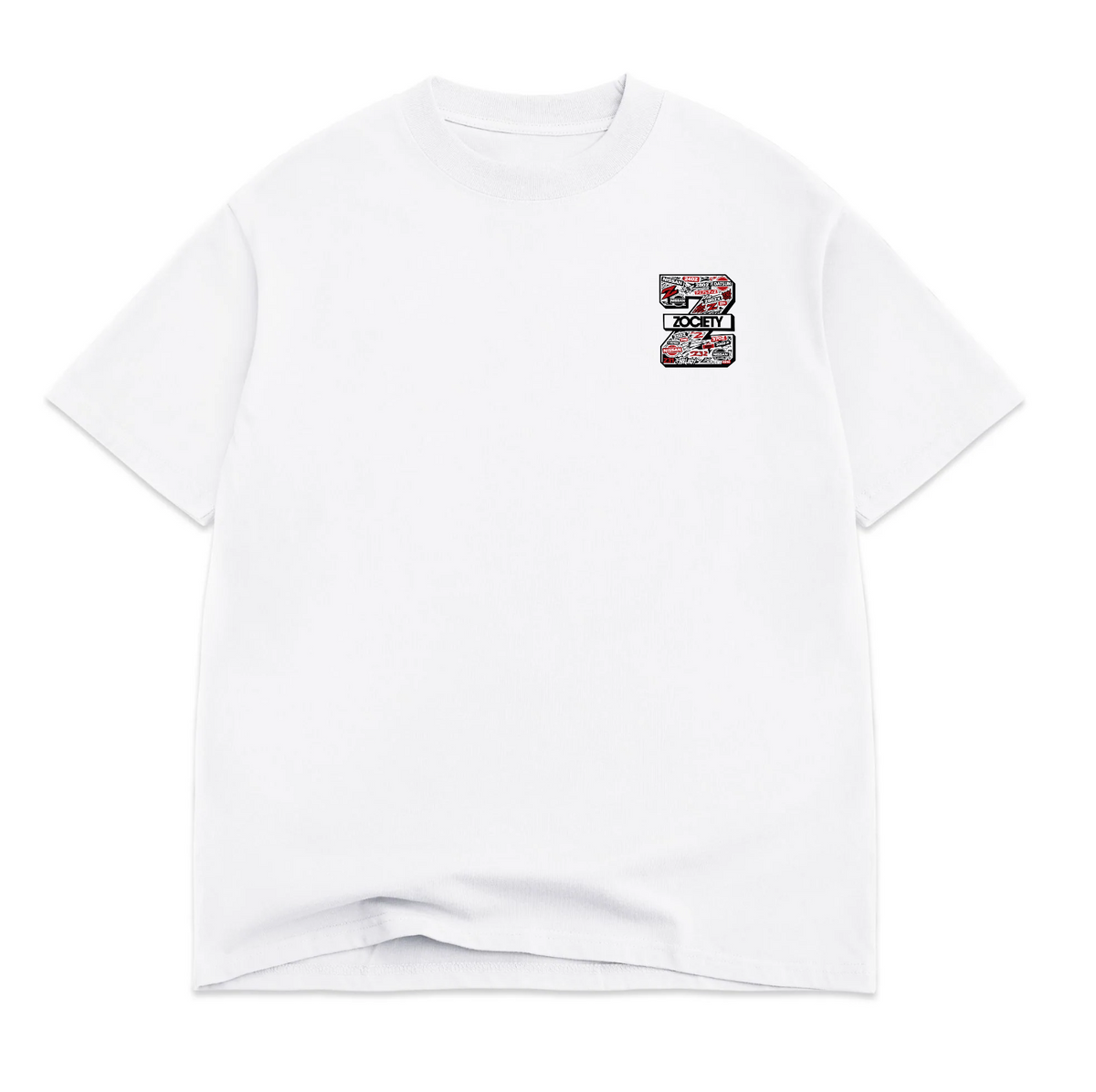 Zociety Big Z Oversized Tee in white, front mockup showing the chest graphic