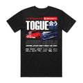 Street Rivals Togue RX-7 vs R34 Tee in black, back mockup showing the large graphic