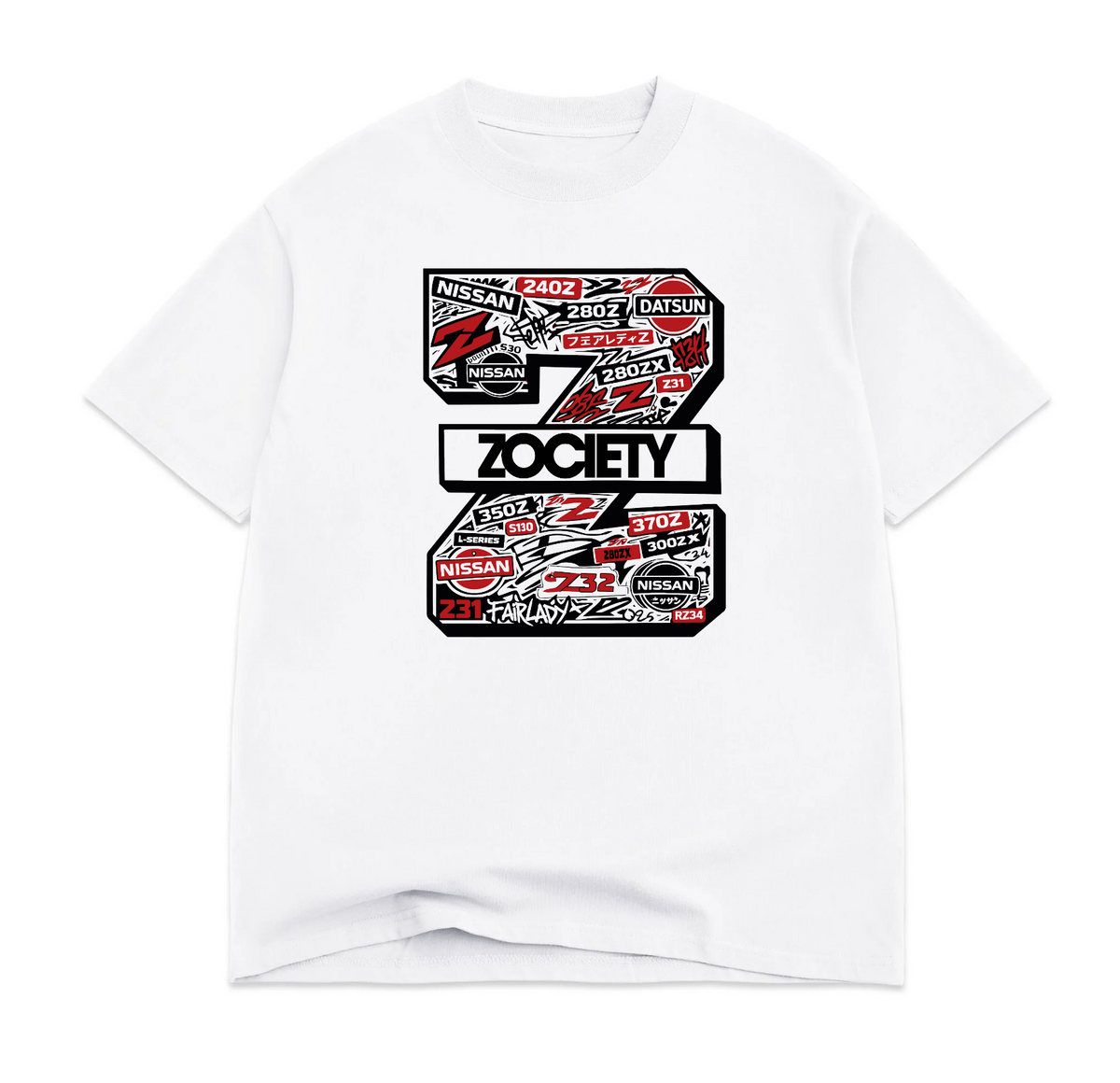 Zociety Big Z Oversized Tee in white, back mockup showing the large graphic