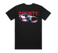 Zociety Retro Glow Tee in black, back mockup showing the large graphic